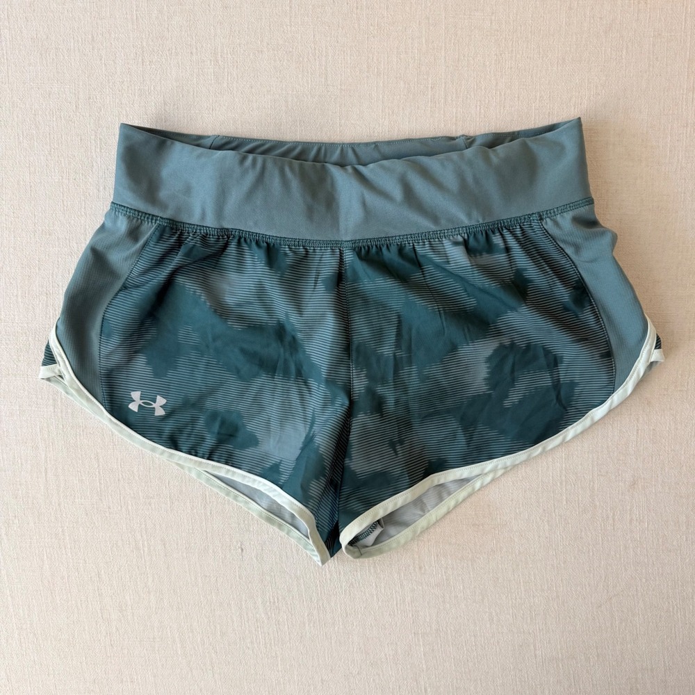 Under Armour Speedpocket Running Shorts Womens Medium Teal Abstract Print